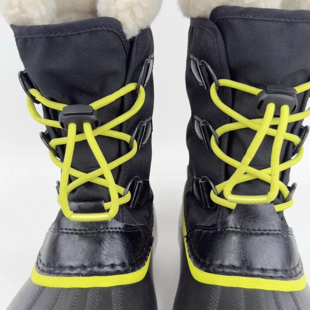 Sorel Yoot Pac Nylon Waterproof Snow Boots Big Kids Youth 5 Black Neon NY5191